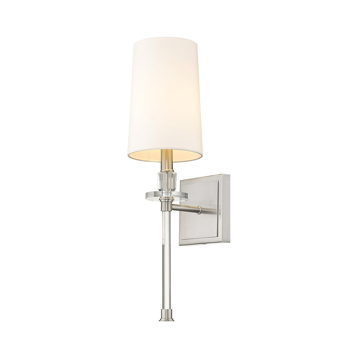 Sophia Wall Light in Brushed Nickel/White.