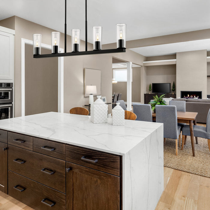 Titus Linear Chandelier in kitchen.