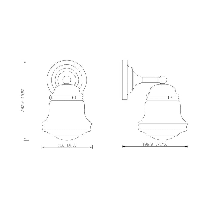 Vaughn Bath Wall Light - line drawing.