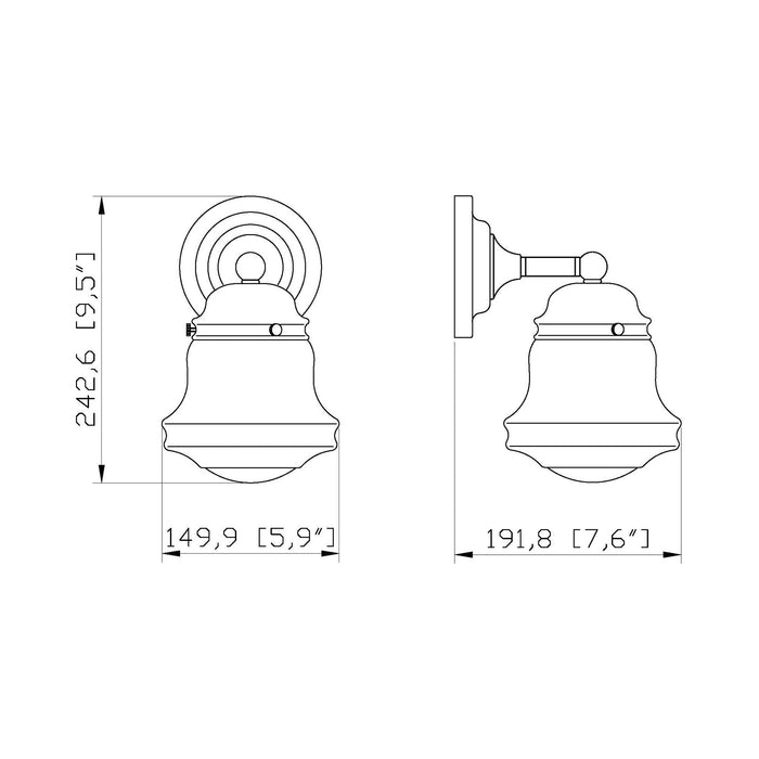 Vaughn Bath Wall Light - line drawing.