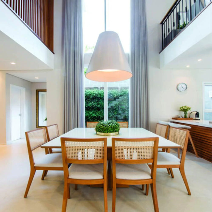 Conical Narrow Pendant Light in dining room.