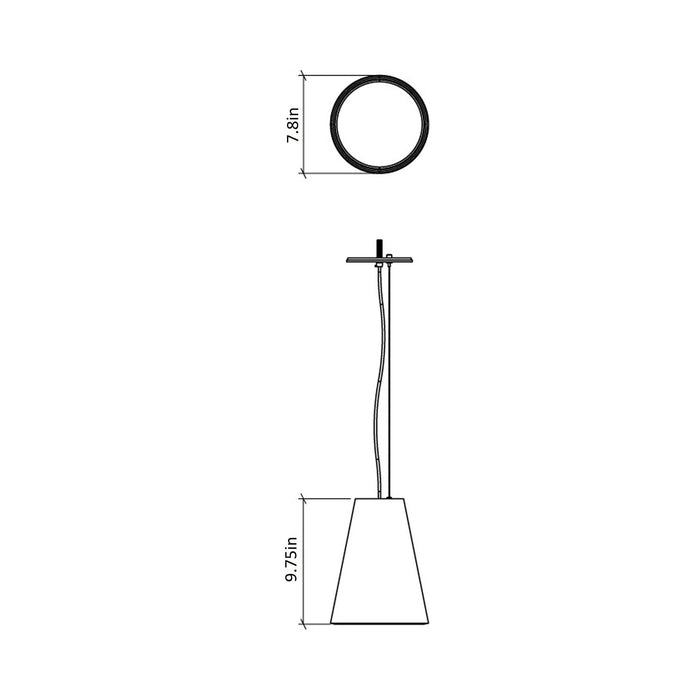 Conical Narrow Pendant Light - line drawing.