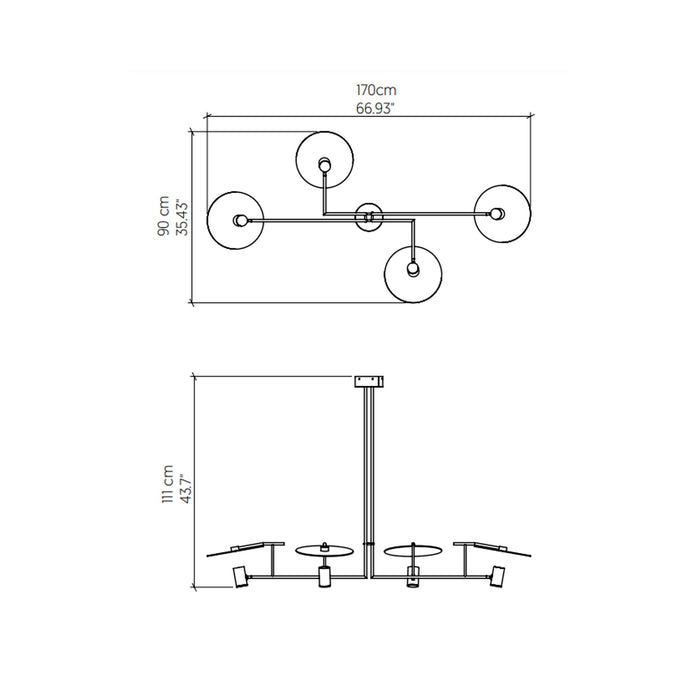 Dot Linear Pendant Light - line drawing.