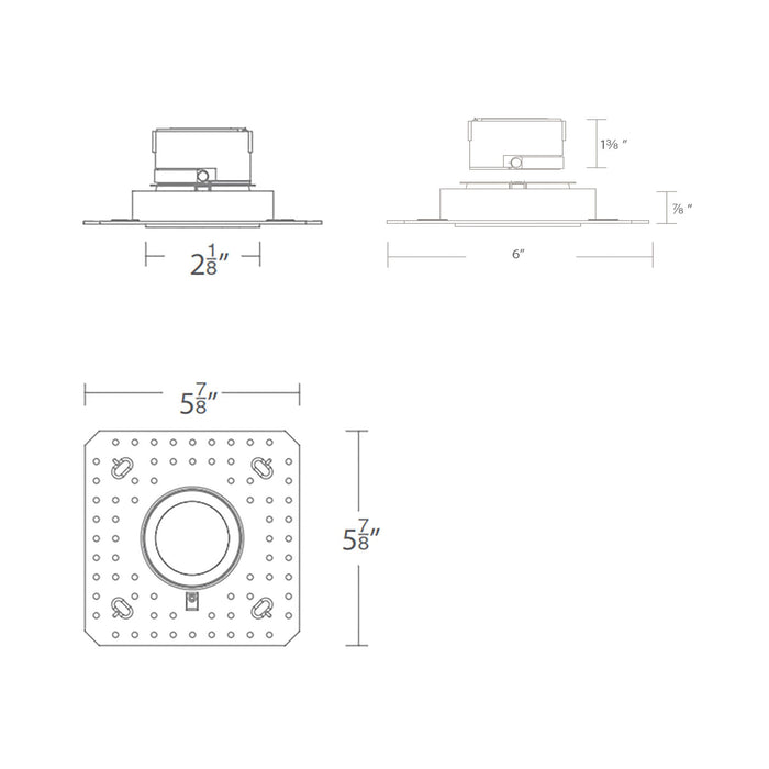 Aether 2 Inch Downlight Trimless Round LED Recessed Trim - line drawing.