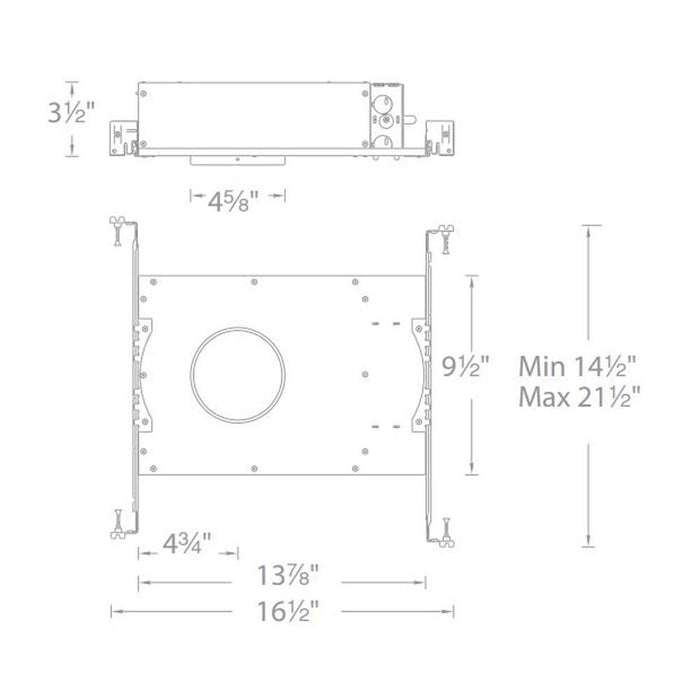 Aether 3.5 Inch Trimless Square Downlight LED Recessed Trim - line drawing.