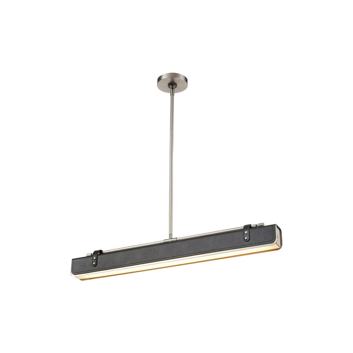 Valise LED Linear Pendant Light in Small/Aged Nickel/Tuxedo Leather.