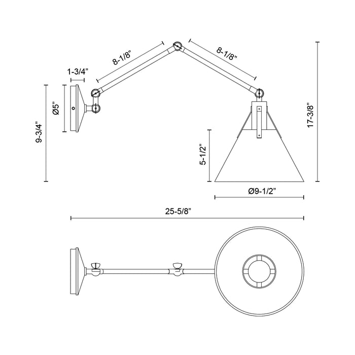 Archer Adjustable Wall Light - line drawing.