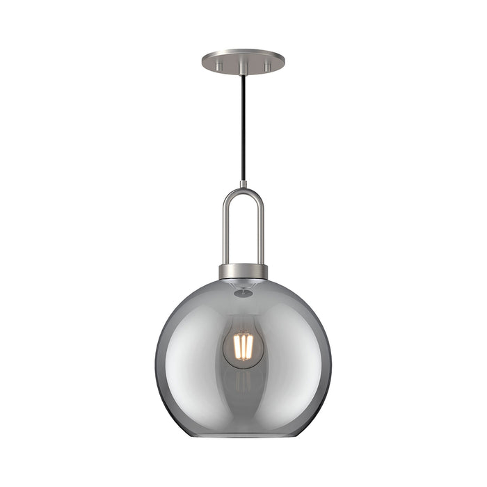 Soji Round Pendant Light in Brushed Nickel/Smoked Solid Glass (Large).
