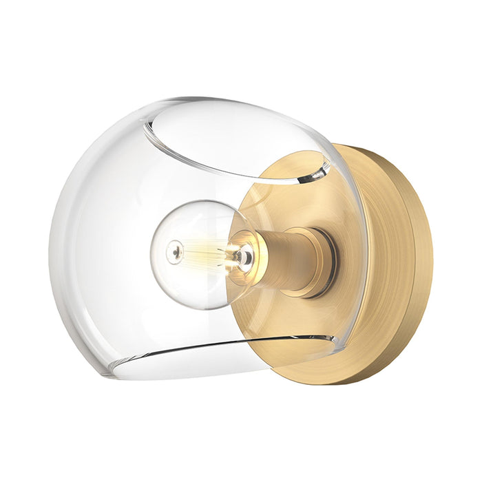 Willow Bath Wall Light in Brushed Gold/Clear Glass.
