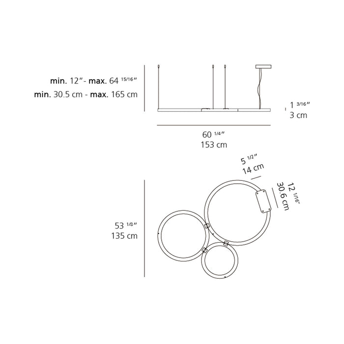 Ripple LED Cluster Pendant Light - line drawing.