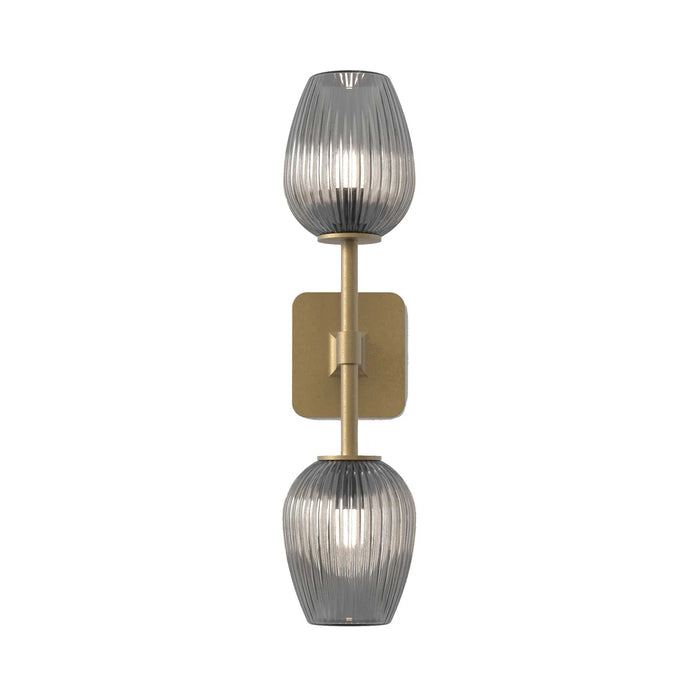 Tacoma Twin LED Wall Light in Antique Brass/Tulip Ribbed Glass.