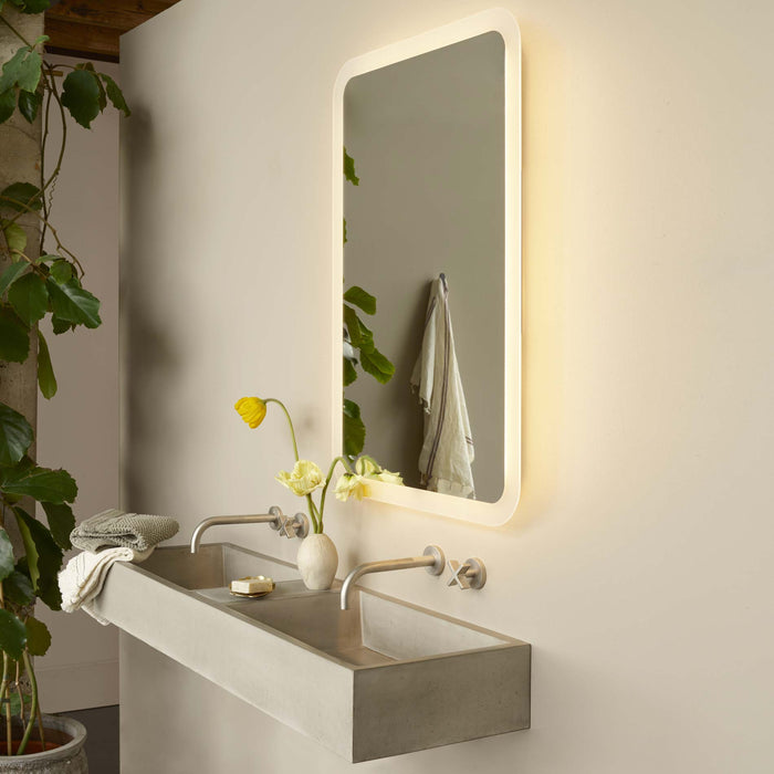 Varenna Rectangle LED Illuminated Mirror in bathroom.