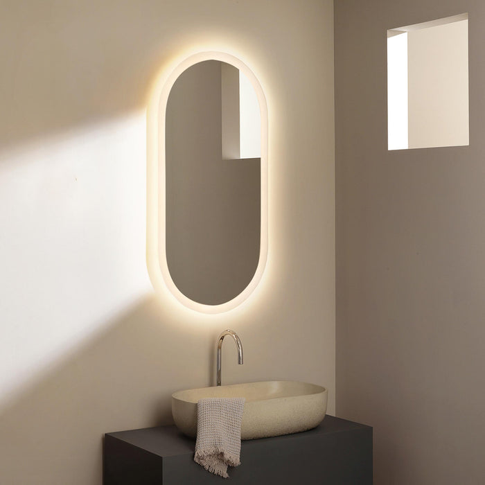 Varenna Stadium LED Illuminated Mirror in bathroom.
