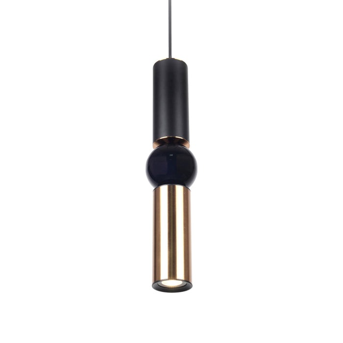 Cicada Ball Pendant Light in Matte Black with Brushed Brass Shade.