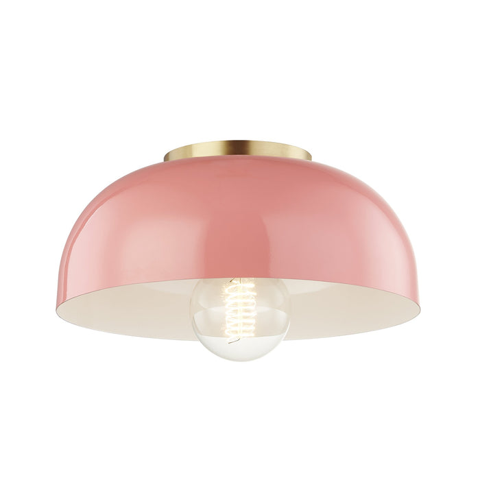 Avery 1-Light Semi-Flush Mount Ceiling Light in Aged Brass / Pink/Small.