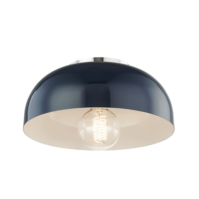 Avery 1-Light Semi-Flush Mount Ceiling Light in Polished Nickel / Navy/Small.