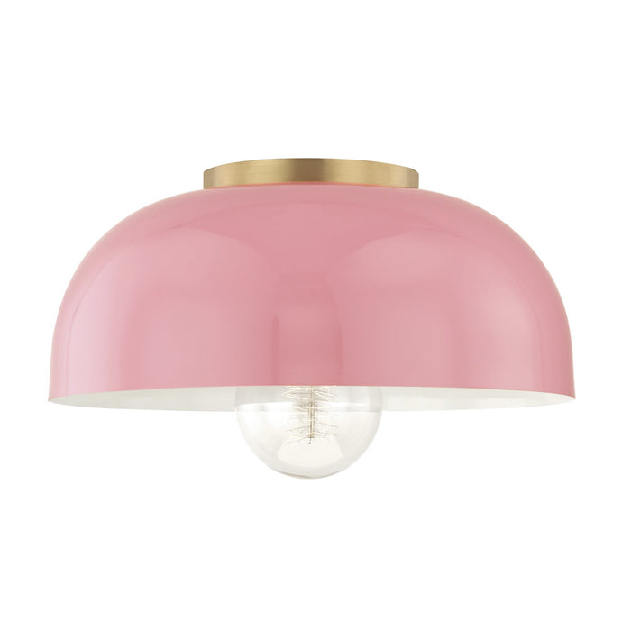 Avery 1-Light Semi-Flush Mount Ceiling Light in Aged Brass / Pink/Large.