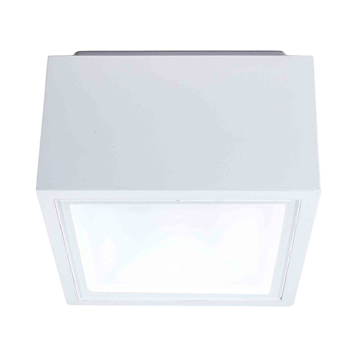 Bloc Outdoor LED Flush Mount Ceiling Light in White.