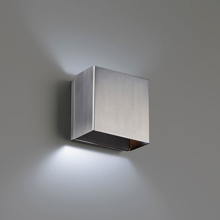 Boxi LED Wall Light in Brushed Nickel.