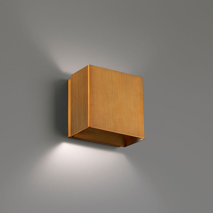 Boxi LED Wall Light in Aged Brass.