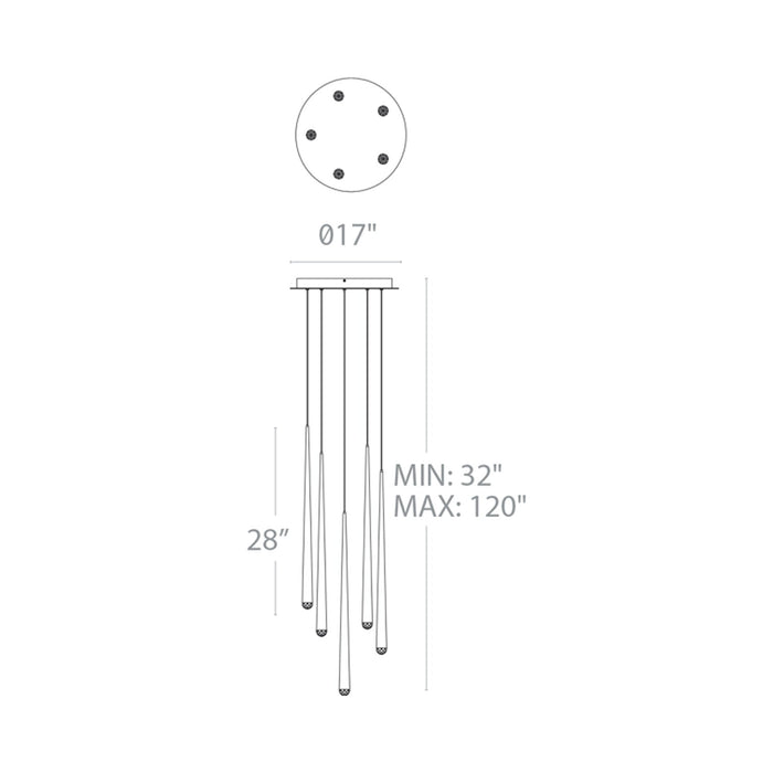 Cascade Crystal Round LED Chandelier - line drawing.