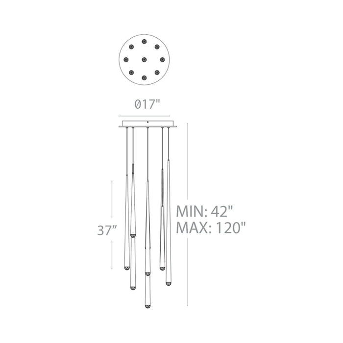 Cascade Crystal Round LED Chandelier - line drawing.