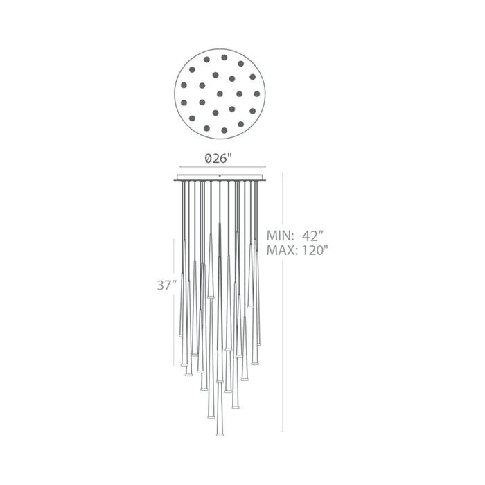 Cascade Etched Glass Round LED Chandelier - line drawing.