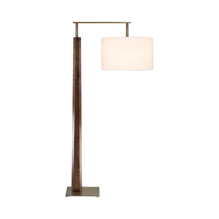Altus Floor Lamp in Distressed Brass /Walnut/White Linen.