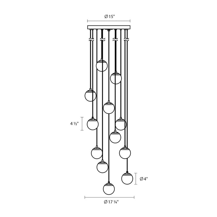 Champagne Bubbles LED Multi Light Pendant Light - line drawing.