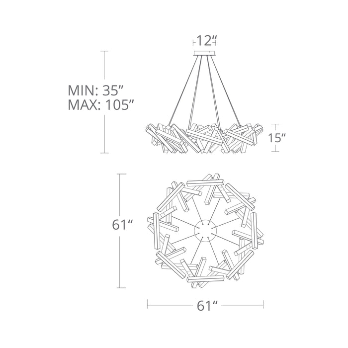 Chaos Round LED Chandelier - line drawing.