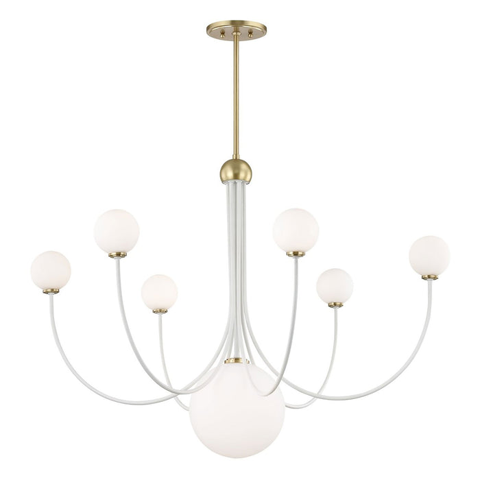 Coco Chandelier in Aged Brass / Soft Off White/7-Light.