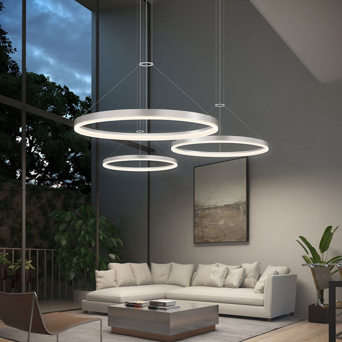 Corona Ring LED Pendant Light in living room.