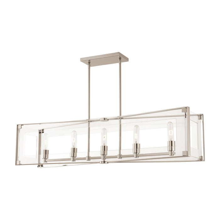 Crystal Clear Linear Pendant Light in Polished Nickel.