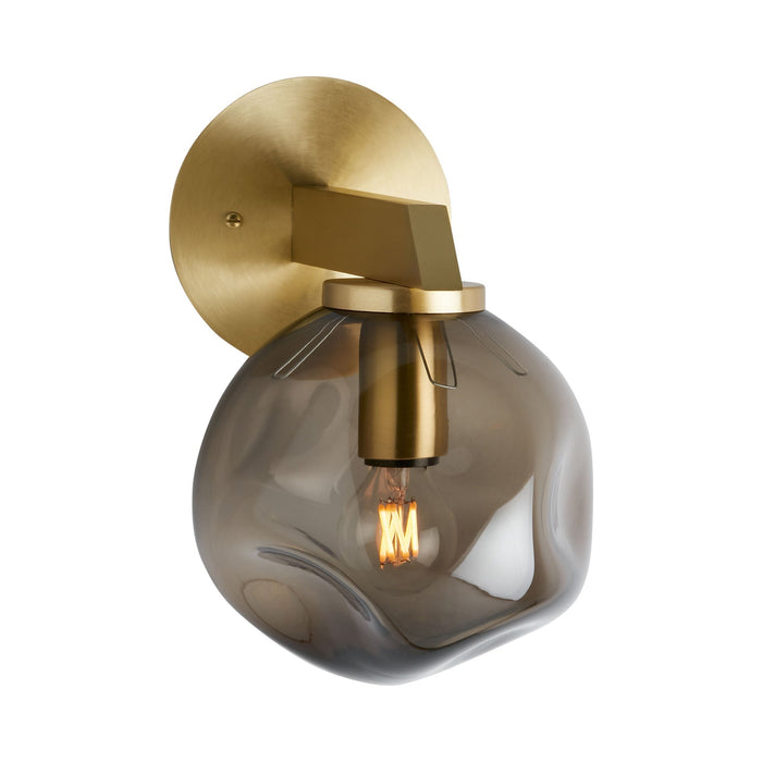 Gaia LED Wall Light in Satin Brass/Hand Shaped Smoked Glass Shade (Short).