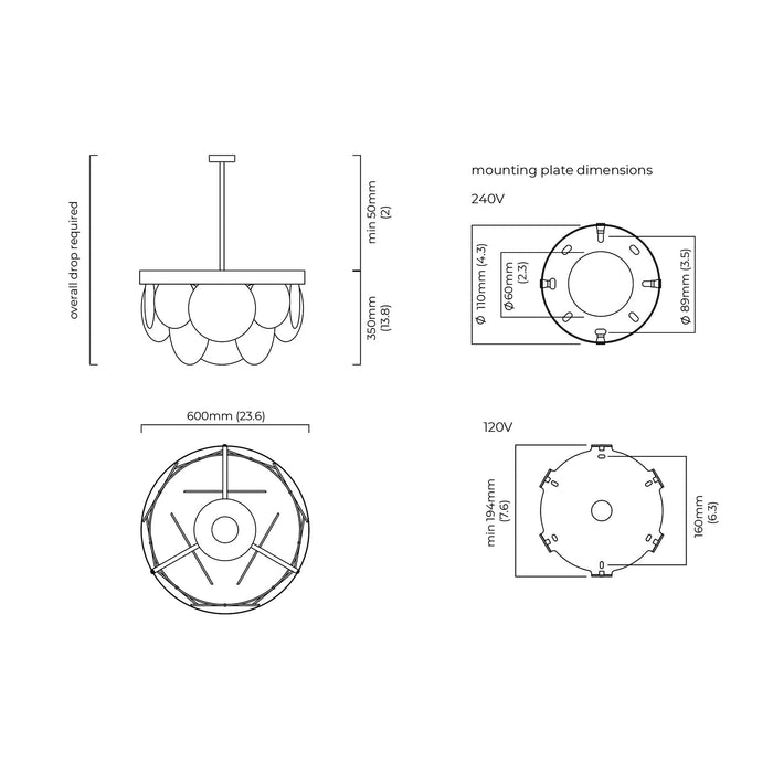 Sasha Pendant Light - line drawing.