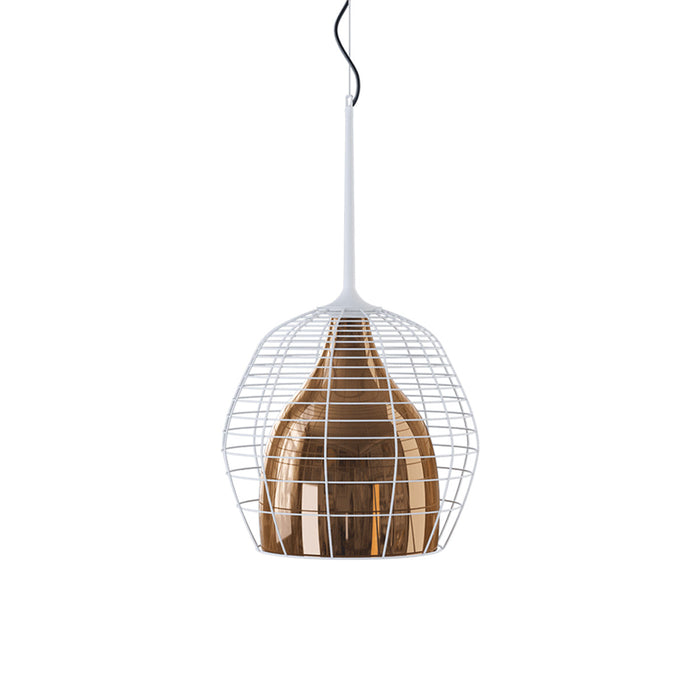 Cage Pendant Light in White/Bronze (Large).
