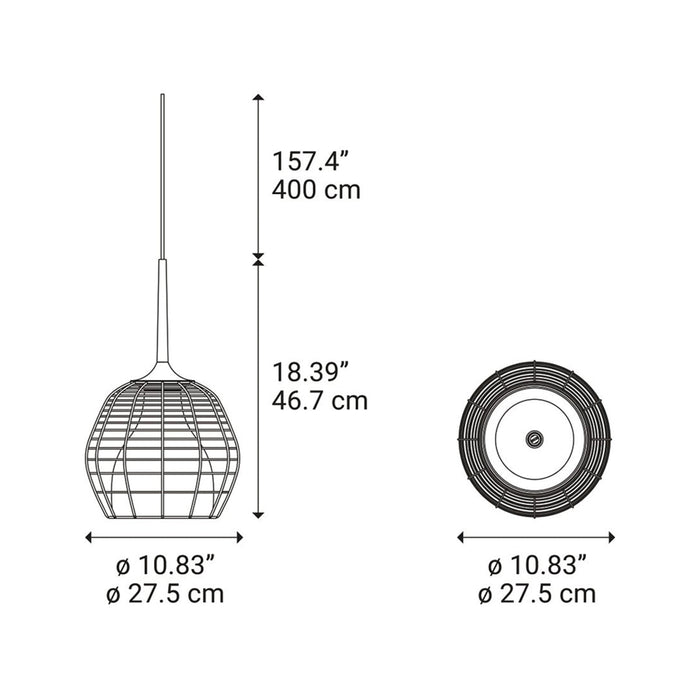 Cage Pendant Light - line drawing.