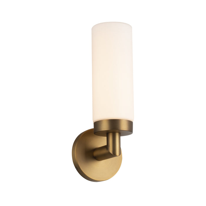 Drake LED Bath Wall Light in Aged Brass.