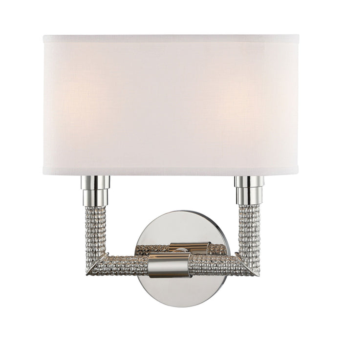 Dubios Two Light Wall Light in Polished Nickel.
