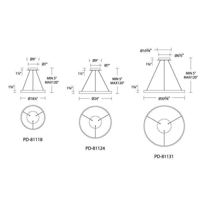 Sirius LED Pendant Light - line drawing.