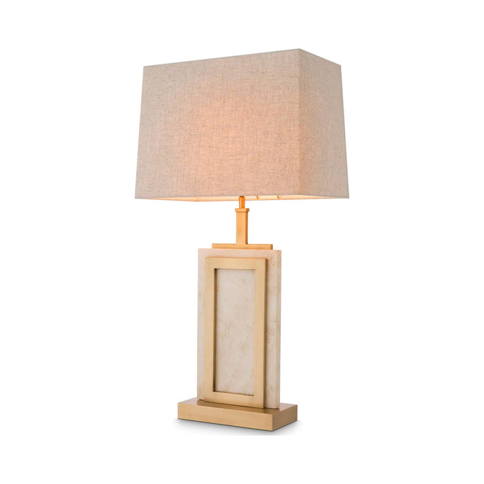 Murray Table Lamp in Travertine/Antique Brass.
