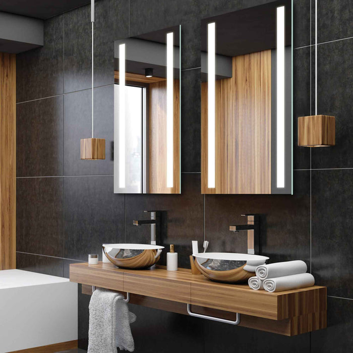 Fusion LED Lighted Mirror in bathroom.