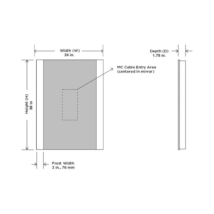 Novo LED Lighted Mirror - line drawing.