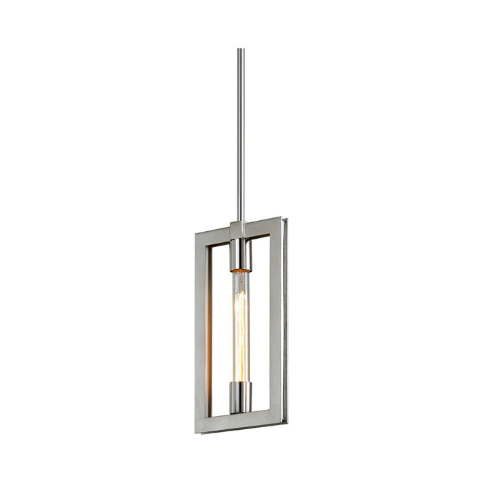 Enigma Mini Pendant Light in Silver Leaf with Stainless Accents.