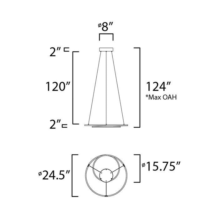 Cycle LED Pendant Light - line drawing.