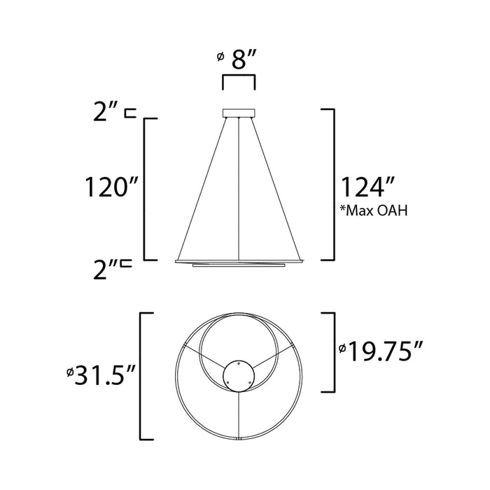Cycle LED Pendant Light - line drawing.