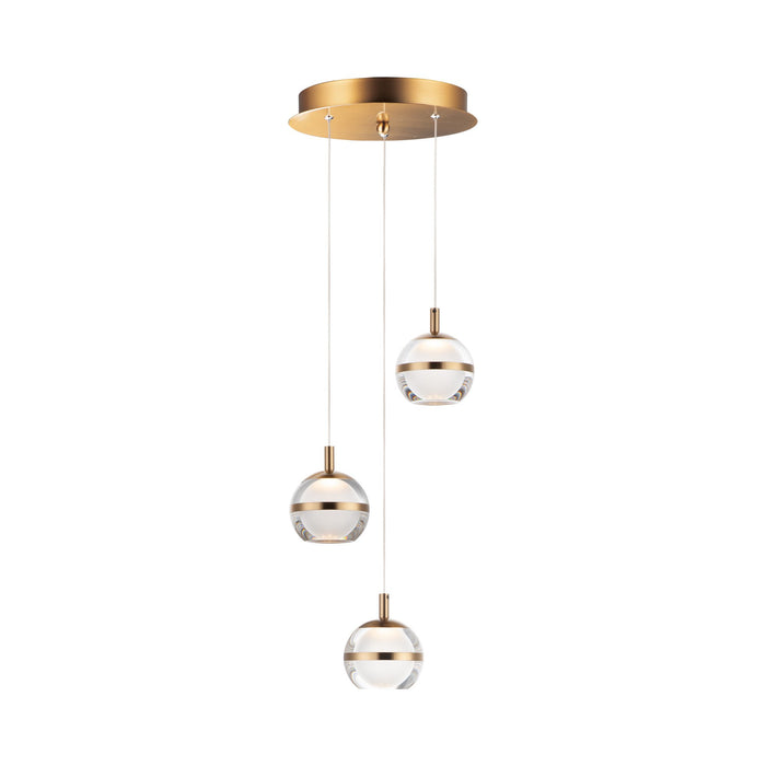 Swank LED Multi-Light Pendant Light in 3-Light/Natural Aged Brass.