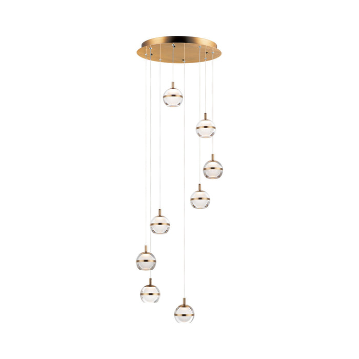 Swank LED Multi-Light Pendant Light in 8-Light/Natural Aged Brass.