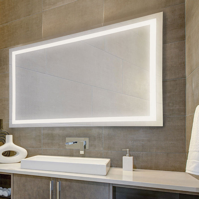 Aspen LED Rectangular Mirror in bathroom.