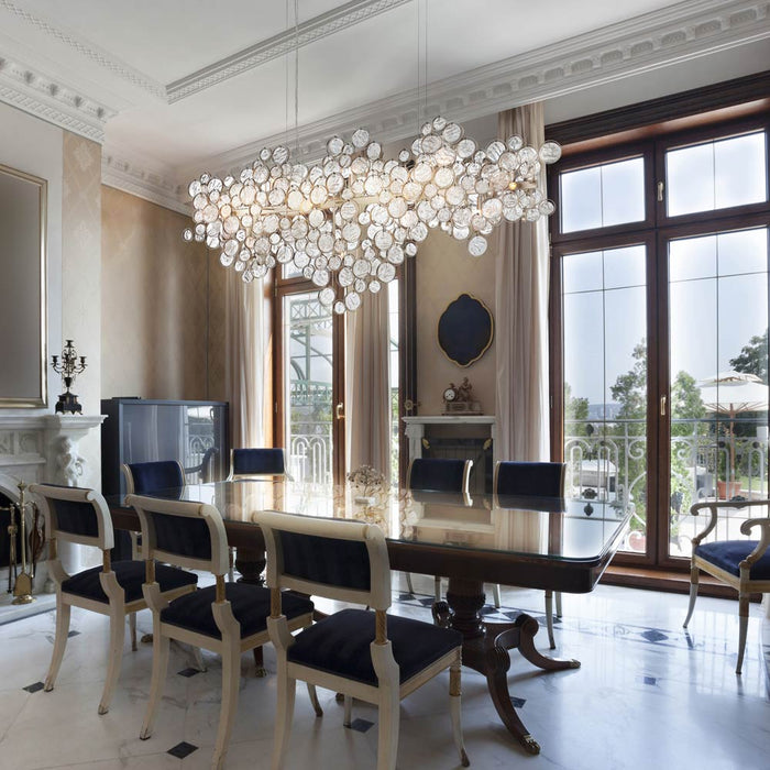 Trento Linear Chandelier in dining room.